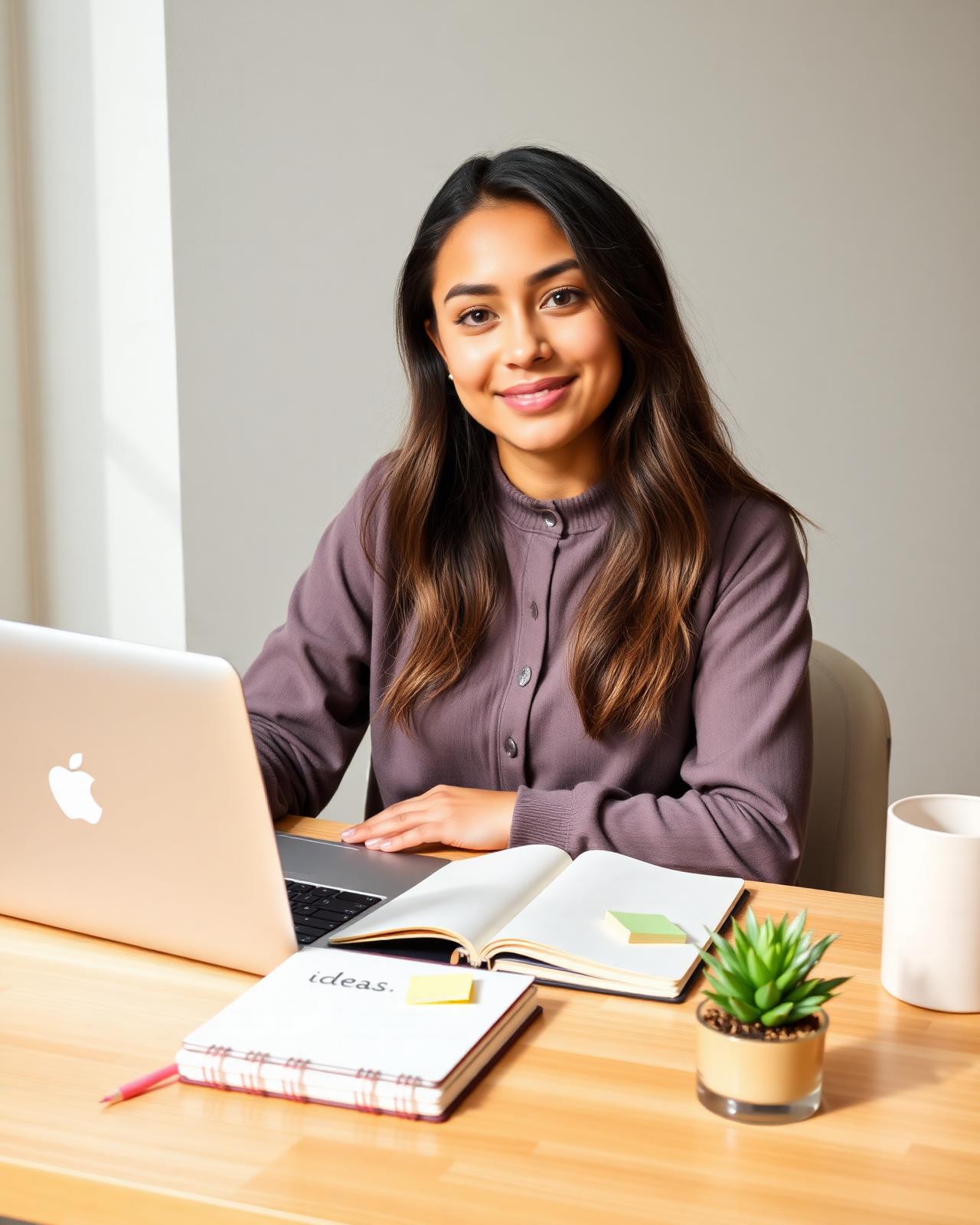 Confident young entrepreneur at her desk